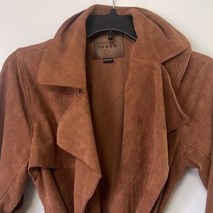 Faux suede brown trench jacket- size medium